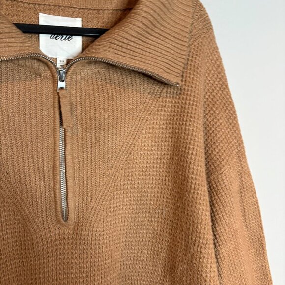 Aerie CozyUp Waffle Quarter Zip Sweater in Cappucino - Picture 3 of 5